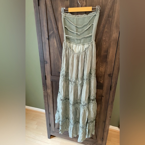 Strapless Sage Green Maxi Dress Lace Detailing - Picture 2 of 7
